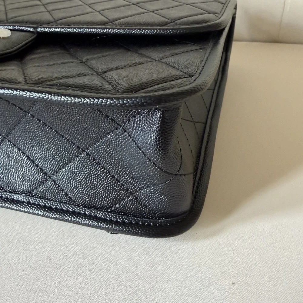 Chanel School Memory Large Flap Bag 22K Caviar Quilted Antique Gold Hardware NWT